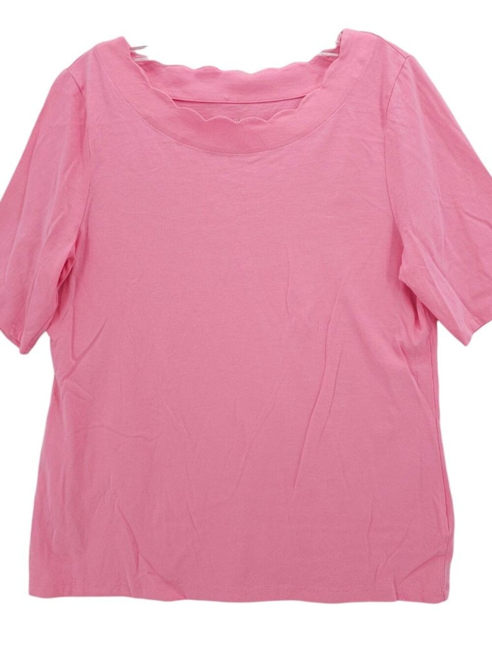 TALBOTS Pink Tee Scalloped 100% Pima Cotton Size LARGE